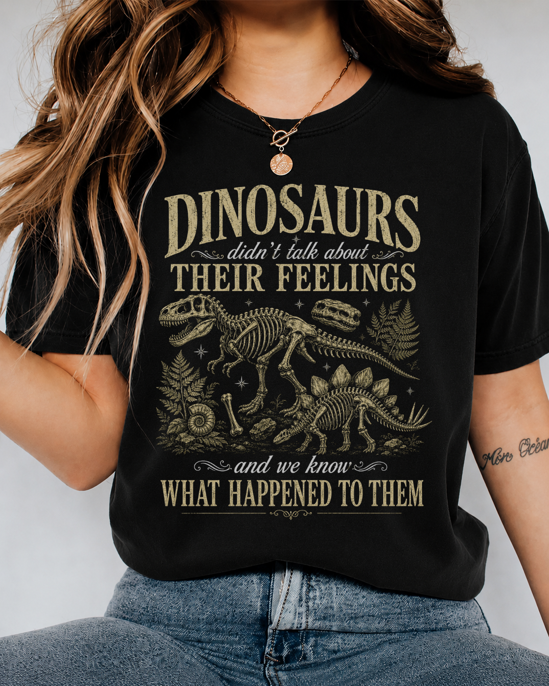 "Dinosaurs Didn't Talk About Their Feelings" Graphic Tee — Funny Mental Health Unisex T-Shirt