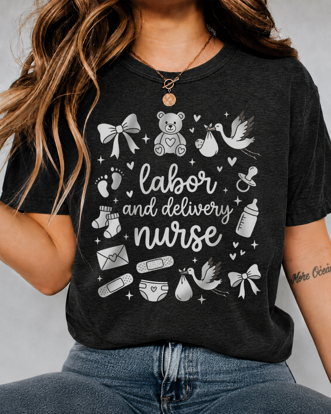 "Labor and Delivery Nurse" Graphic Tee — Cute L&D Nursing Shirt — Bella Canvas 3001