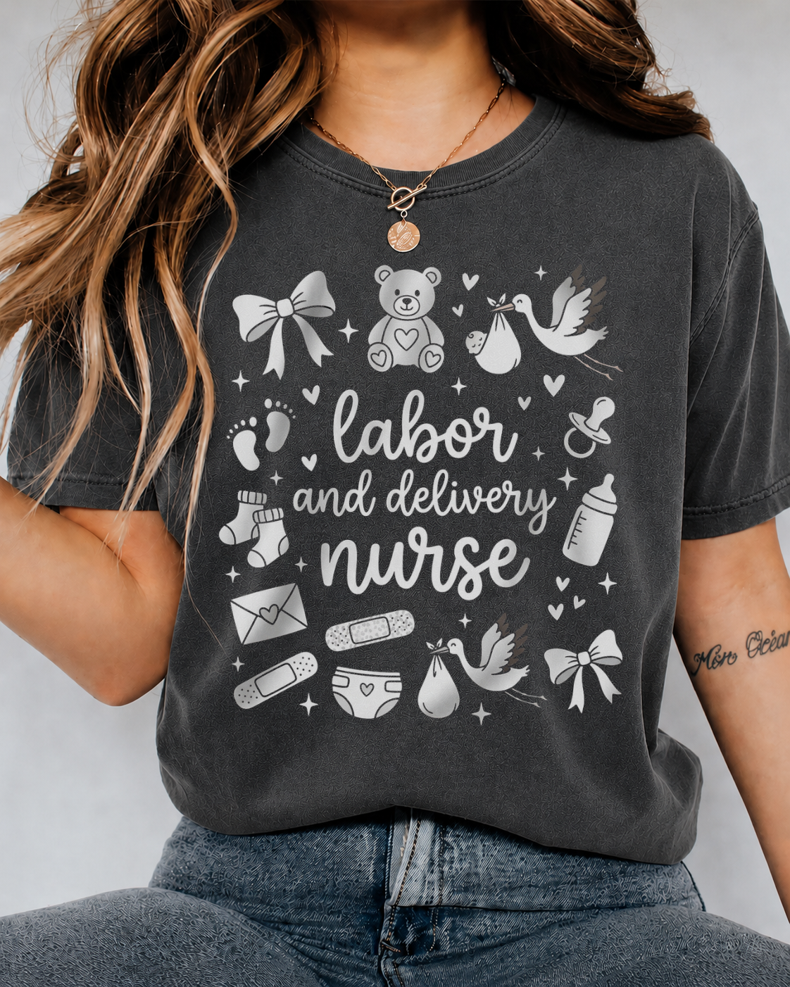 "Labor and Delivery Nurse" Graphic Tee — Cute L&D Nursing Shirt — Bella Canvas 3001