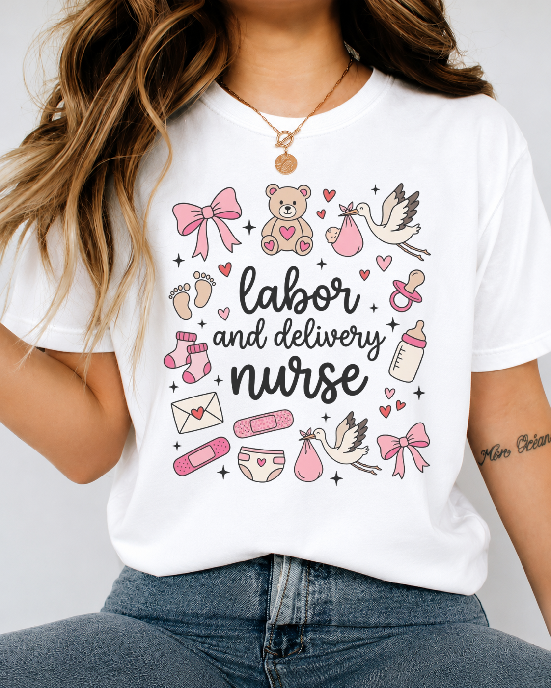 "Labor and Delivery Nurse" Graphic Tee — Cute Pastel L&D Nursing Shirt — Bella Canvas 3001