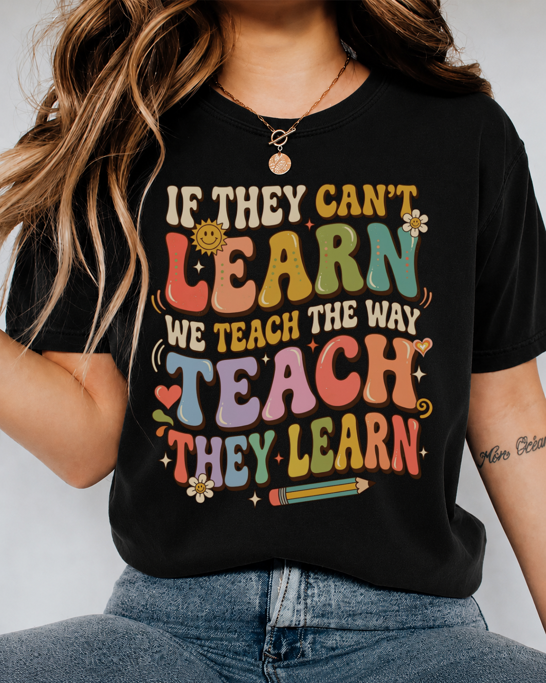 "Teach The Way They Learn" Shirt — Retro Groovy SPED Teacher Tee — Bella Canvas 3001